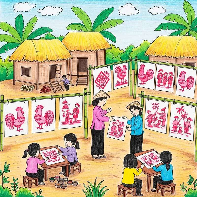 Ý tưởng vẽ tranh làng nghề truyền thống đơn giản mà đẹp