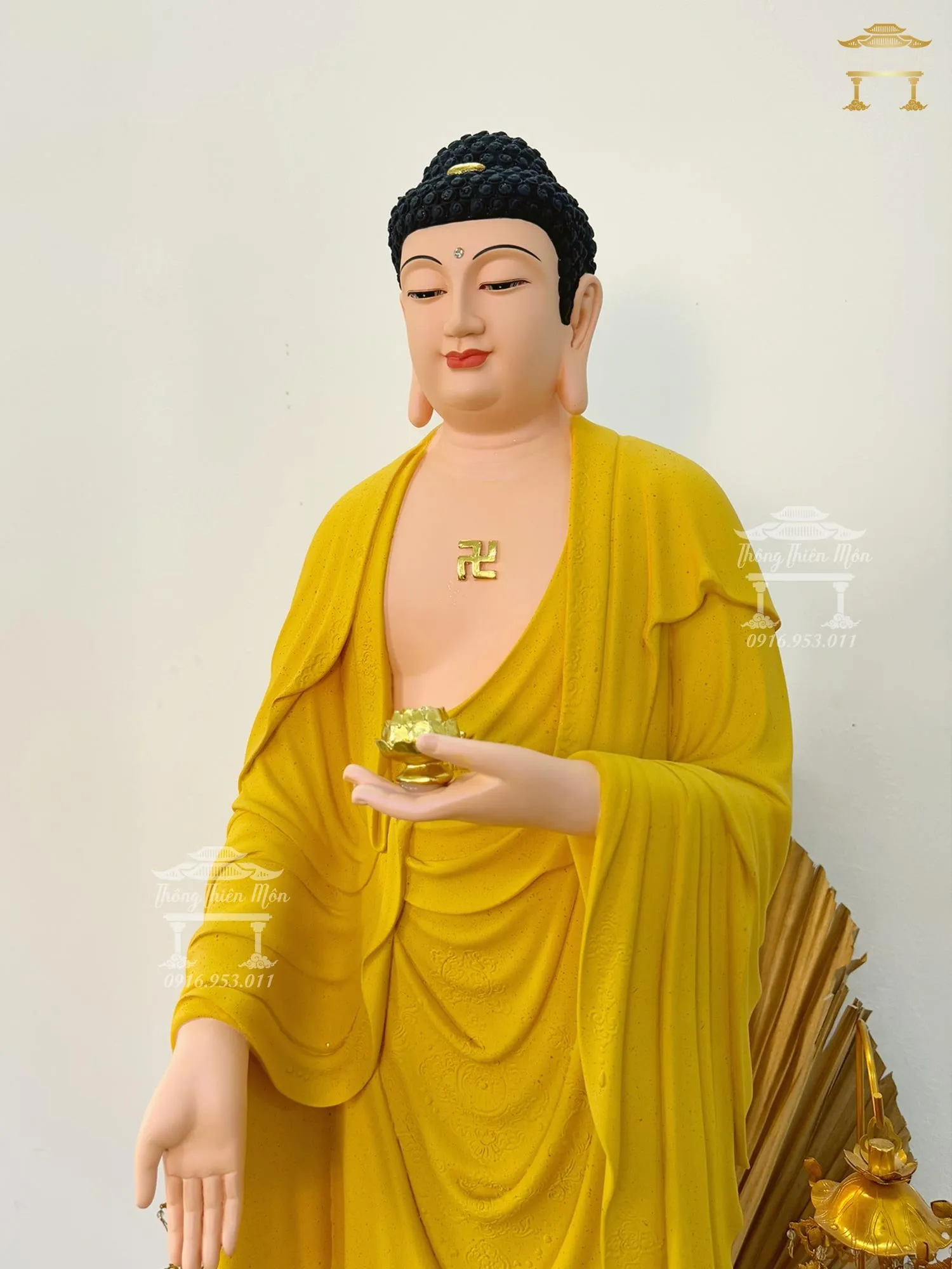 Tượng Phật A Di Đà bằng composite sơn hiệu ứng gốm tử sa cao cấp 90cm